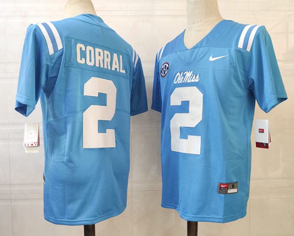 Men Ole Miss Rebels #2 Corral Light Blue Nike 2025 NCAA Jersey